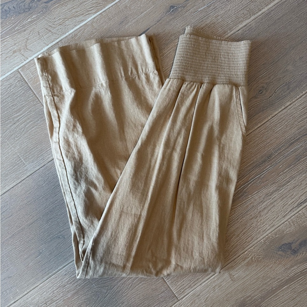 Khaki linen maternity pants